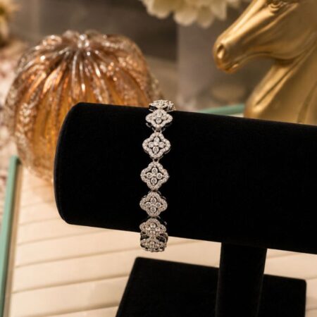 Pulsera rodio con eslabones de trébol 4 hojas con circonita
