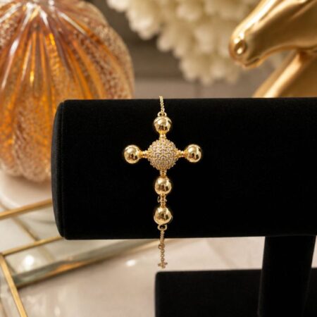Pulsera oro con dije grande de Cruz