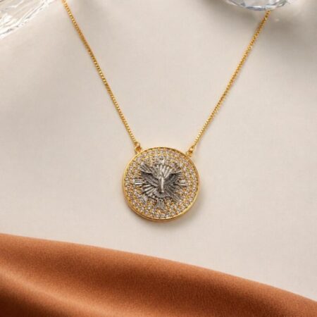 Cadena fina oro con circonitas e imagen en rodio del Espíritu Santo
