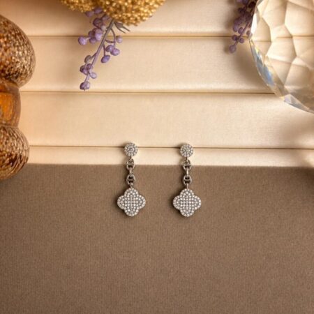 Aro rodio con flor inspirado en van cleef colgante con circonitas