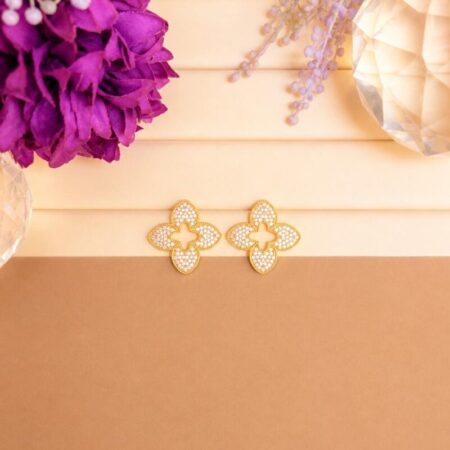 Aro oro flor grande 4 pétalos con circonitas